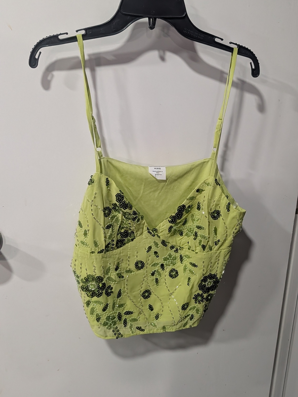 No Boundaries Lime Green Beaded Cami Crop Top - Picture 1 of 3